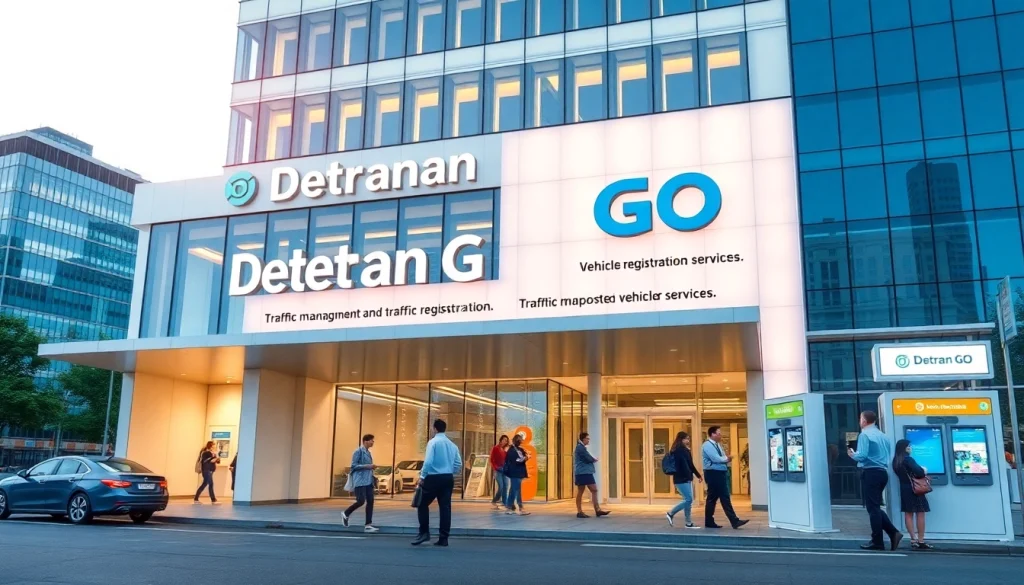 Detran GO headquarters showcasing vehicle registration and public service interactions.