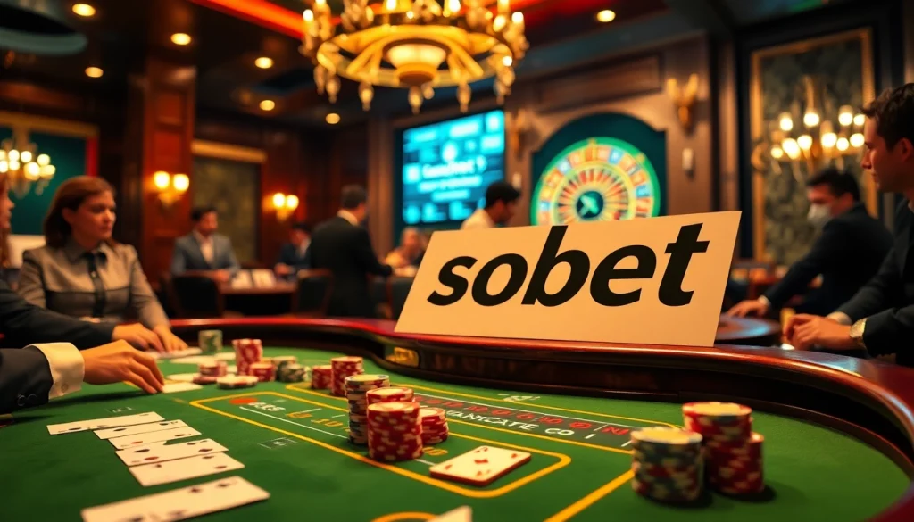 Experience sbobet betting excitement with a dynamic baccarat scene featuring engaged players and casino elements.