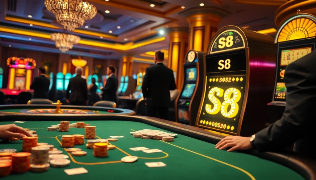Experience thrilling action as players engage with the S8 themed slot machine and exciting casino games.