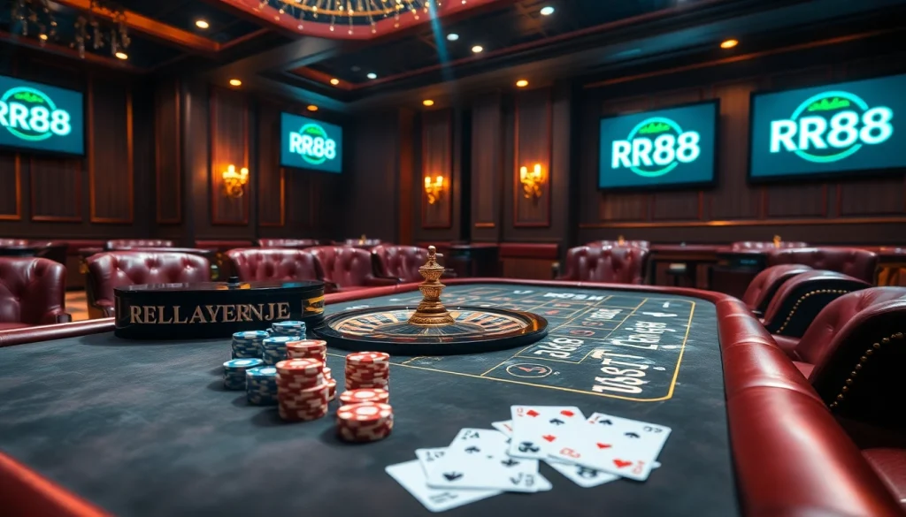 Players engaging in a thrilling RR88 casino experience with poker chips and cards.