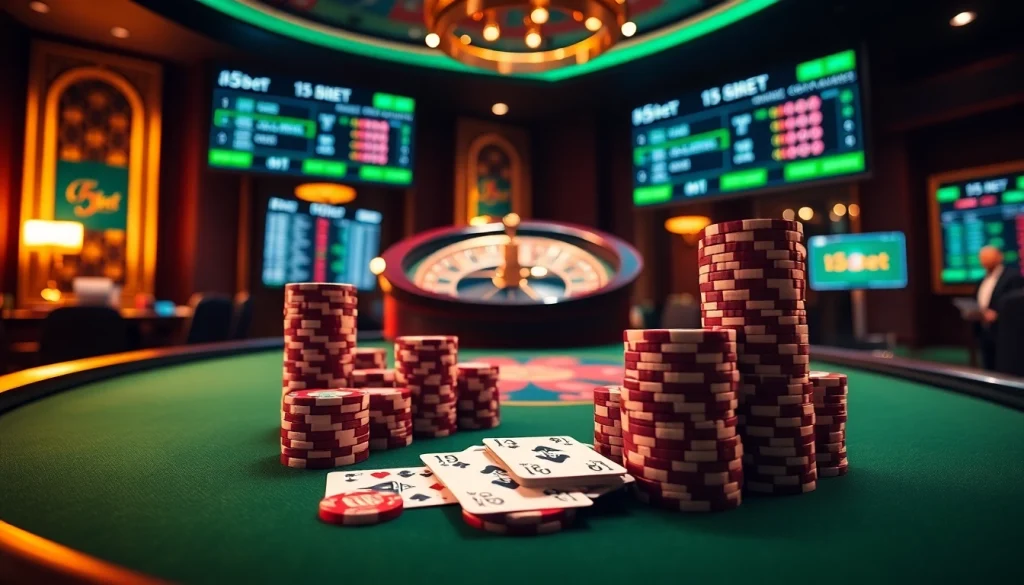 Engaging scene showcasing i5bet poker players strategizing over a vibrant, luxurious table.